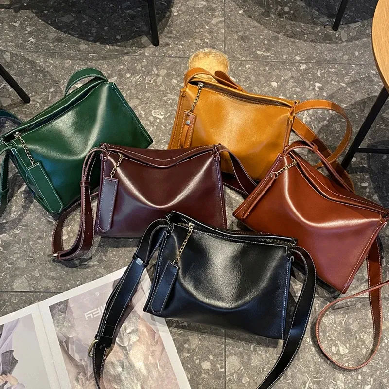 Women Soft Cow Leather Commute Crossbody Bags Female Cowhide Large Capacity Underarm Shoulder Bag Ladies Luxury Designer Handbag