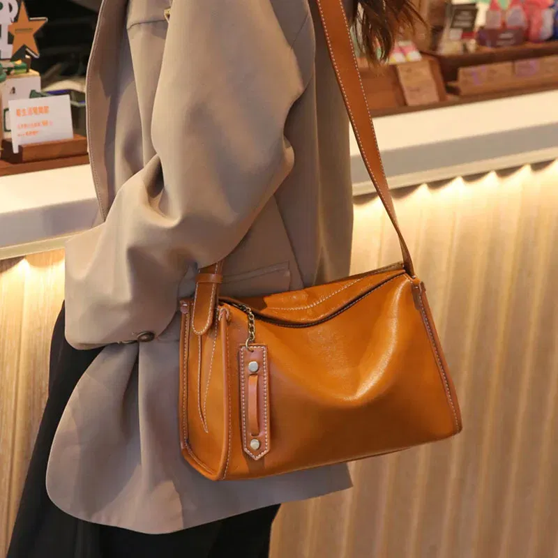 Women Soft Cow Leather Commute Crossbody Bags Female Cowhide Large Capacity Underarm Shoulder Bag Ladies Luxury Designer Handbag