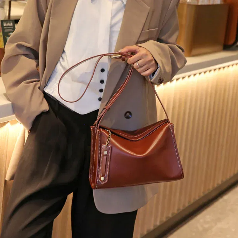 Women Soft Cow Leather Commute Crossbody Bags Female Cowhide Large Capacity Underarm Shoulder Bag Ladies Luxury Designer Handbag