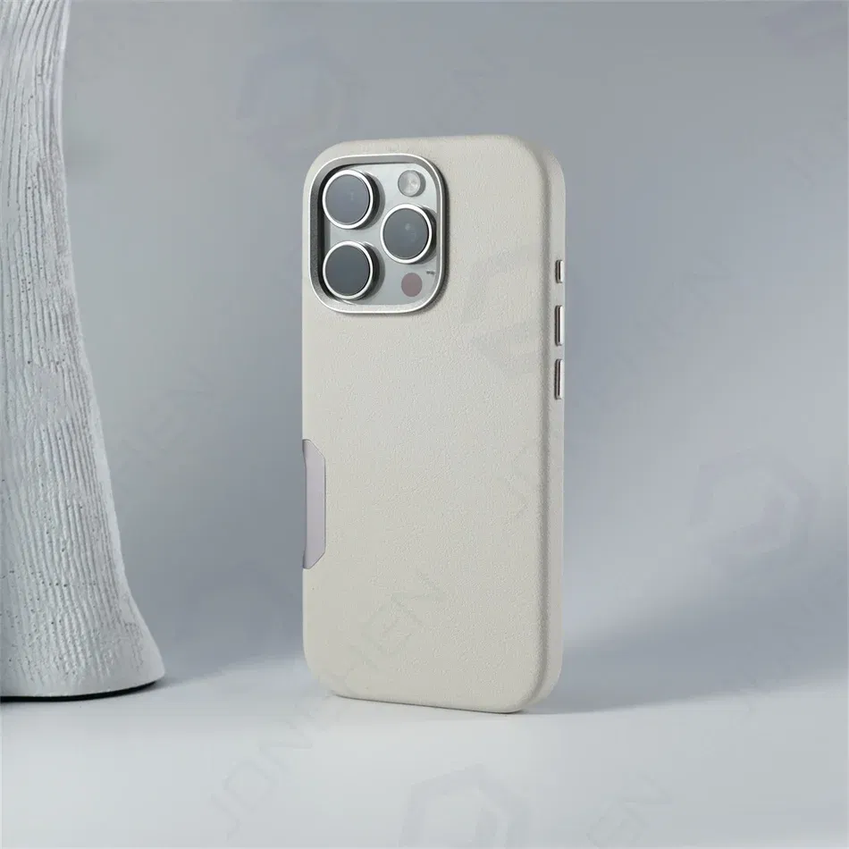 Color: Beige, Material: Vinyl - Aluminium Camera Button For iPhone 16 Pro Max Case Solid Leather Alloy Len Magnetic Wireless Charge Shockproof Cover For Magsafe