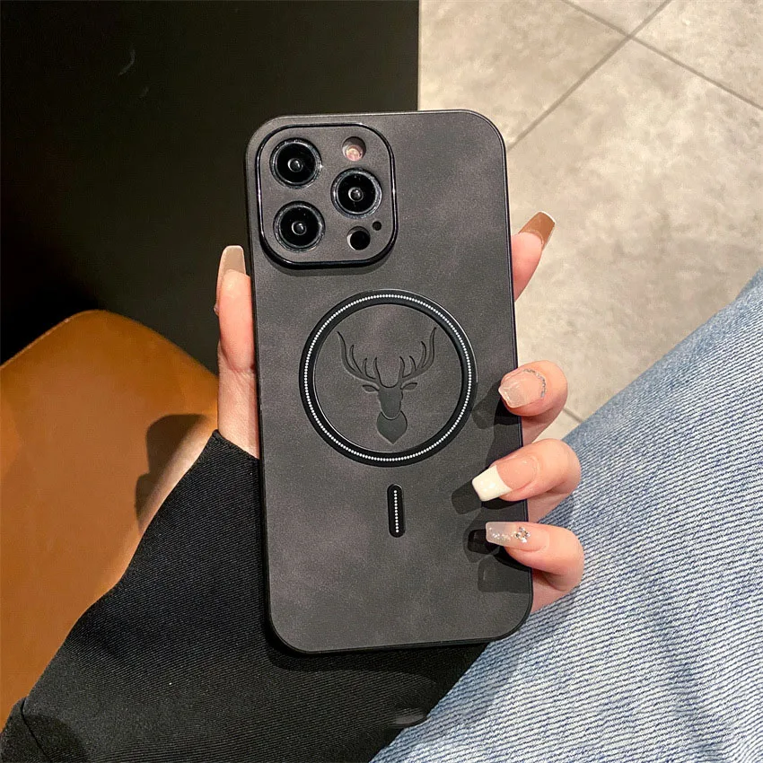 Material: PE, Color: Dark Brown - Luxury For Magsafe Wireless Charging Phone Case For iPhone 15 Pro 14 Plus 13 12 11 Pro Max Elk Magnetic Bumper Protective Cover