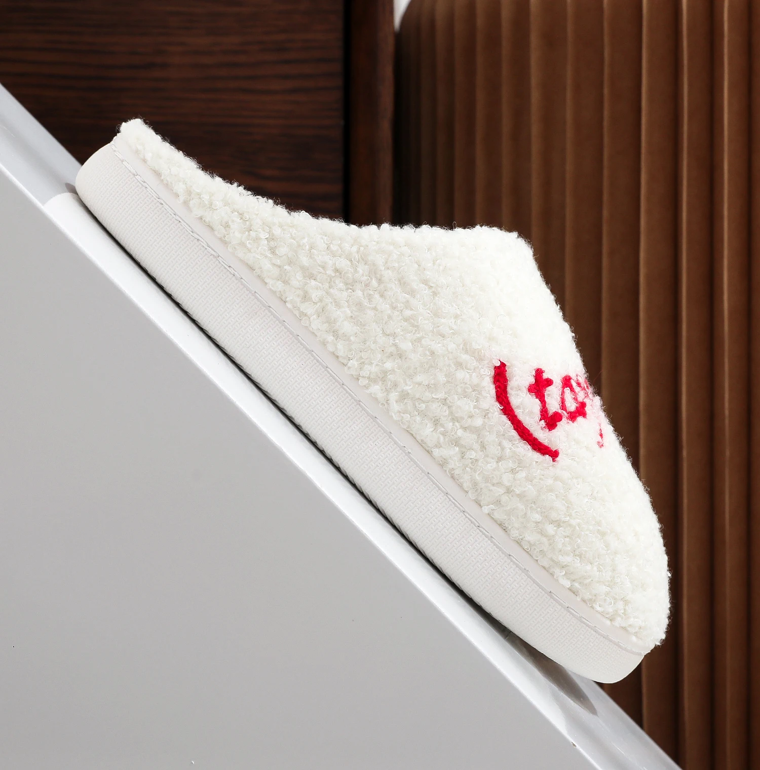Color: WHITE, Shoe Size: 36 - Winter home home tapors version pattern cotton slippers non-slip thick-soled wool cotton slippers