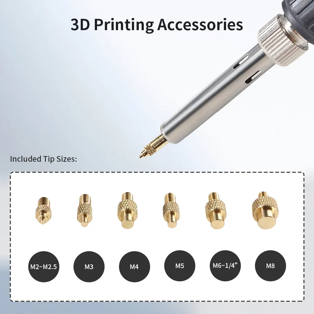 Color: black - Heat Insert Nut Iron Tip Brass Hot Melt Insert Nut Embedded Kit M2-M8 Soldering Iron Tip Heat Insertion Tool 3D Printer Accessor