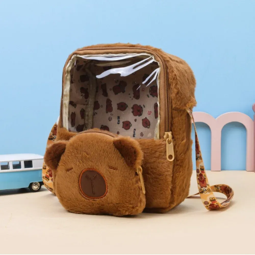 Color: Brown - Shoulder Bag Capybara Plush Backpack Animals Students School Bag Couple