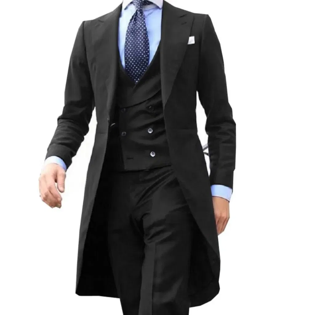 Color: green, Size: XXL - Elegant man suit Slim Fit Suit Luxury Formal Tuxedos Wedding 3 Pieces Blazer Vest Pants Set Long Tail Coat One Button Custom