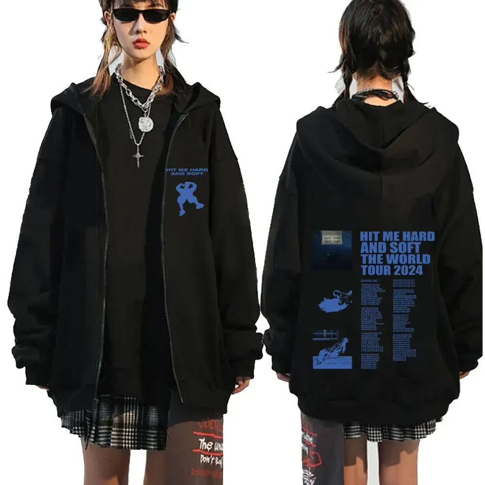 Color: Khaki, Size: XXL - Hit Me Hard and Soft 2025 Tour Zipper Hoodies Fans Gift Men Women Clothing Pullovers Fashion Hip Hop Zip Up Sweatshirts Jackets