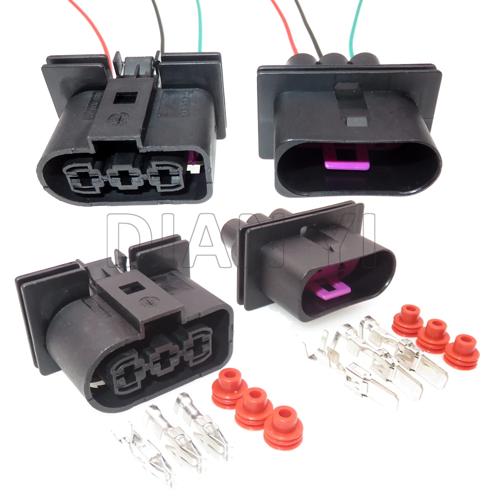 Color: black - 1 Set 3 Way AC Assembly Auto Radiator Plug For VW 1J0906443 1J0 906 443 1J0 906 233 1J0906233 Car Electronic Fan Cable Socket