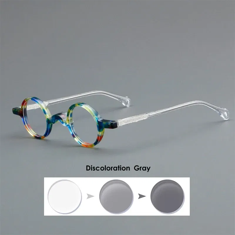 Frame Color: Yellow, Eye Prescription: +400 - VCKA Photochromic Acetate Myopia Glasses Men Retro Small Round Frames Women Custom prescription Anti-Blue  Eyewear -0.5 TO -10