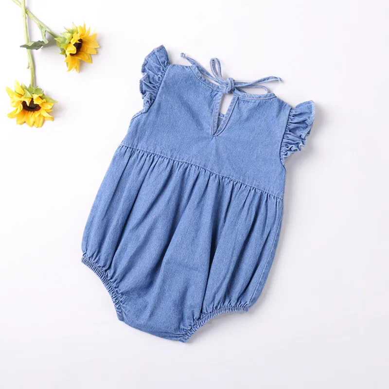Color: Blue, Kid Size: 6M - Baby Girls Rompers Toddler Ruffles Romper Cotton Denim Fly Sleeveless Summer Bodysuit Sunsuit Outfits Newborn Infant Jumpsuit