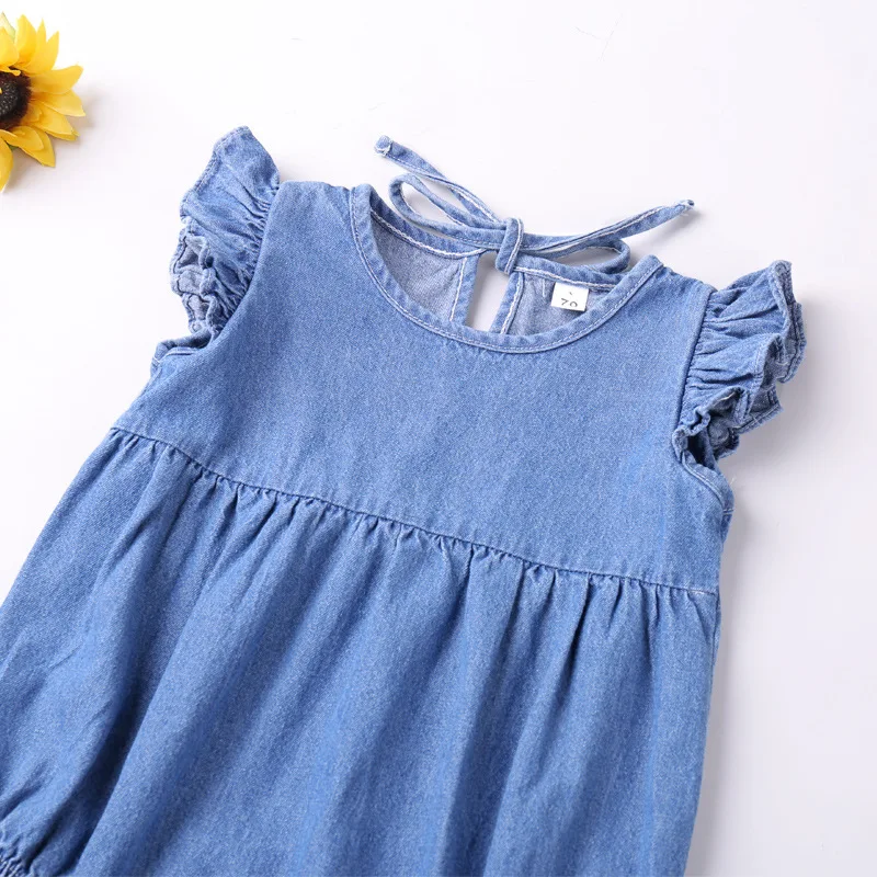 Color: Blue, Kid Size: 6M - Baby Girls Rompers Toddler Ruffles Romper Cotton Denim Fly Sleeveless Summer Bodysuit Sunsuit Outfits Newborn Infant Jumpsuit