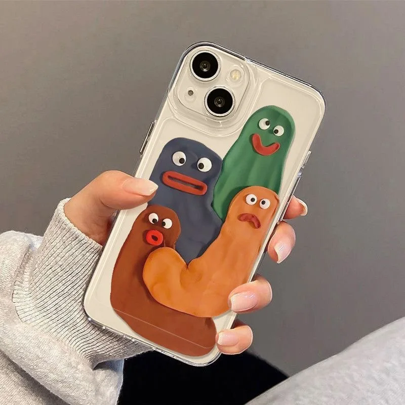 Color: Beige, Material: Cotton Fabric - Funny Silly Putty Phone Case For iPhone 11 12 13 14 15 16 Pro Max XR X XS Mini 8 7 Plus SE 2020 Fashion Clear Case