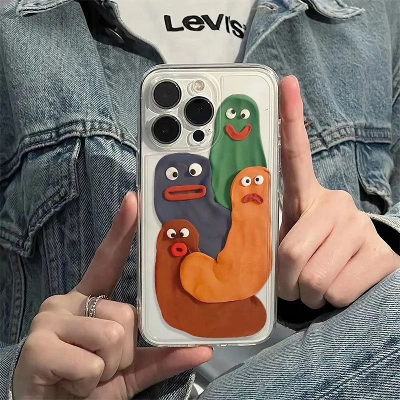 Color: Beige, Material: Cotton Fabric - Funny Silly Putty Phone Case For iPhone 11 12 13 14 15 16 Pro Max XR X XS Mini 8 7 Plus SE 2020 Fashion Clear Case