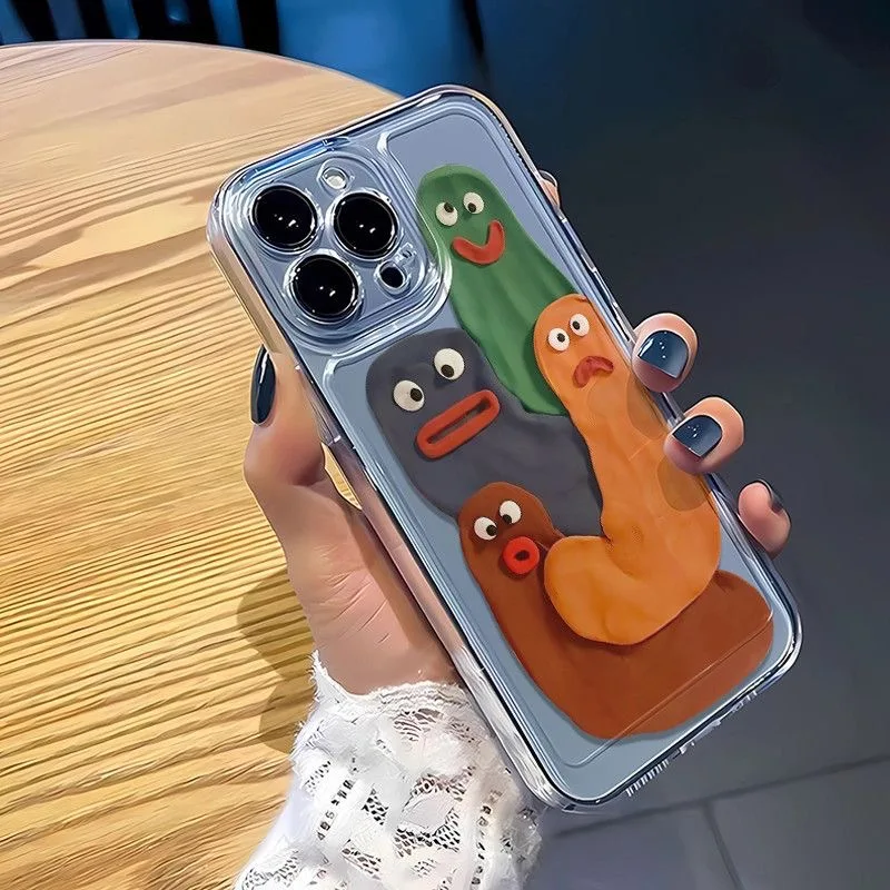 Color: Beige, Material: Cotton Fabric - Funny Silly Putty Phone Case For iPhone 11 12 13 14 15 16 Pro Max XR X XS Mini 8 7 Plus SE 2020 Fashion Clear Case