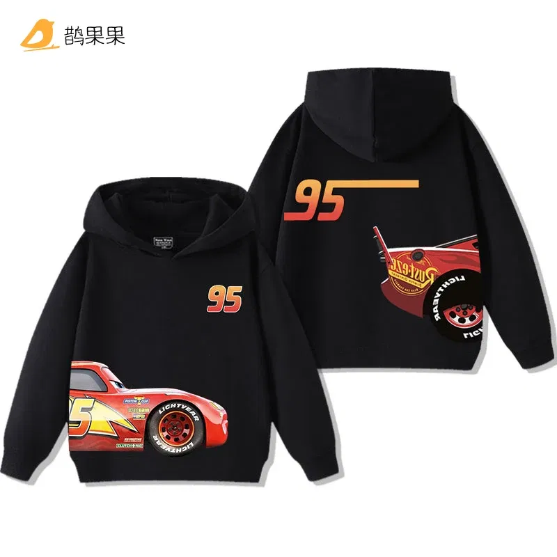Color: Ivory, Kid Size: 5 - Cars Lightning McQueen Fun Printed Kids Boys Girls Hooded Sweatshirt Fall and Winter Casual Fashion Warm Student Hoodie