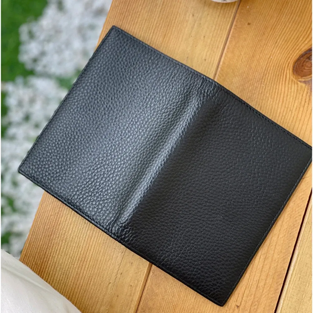 Color: MULTI - 100% Cowhide Passport Holder Factory Genuine Leather Engrave Letters Men Women Passport Cover Customized Name Travel Card Wallet