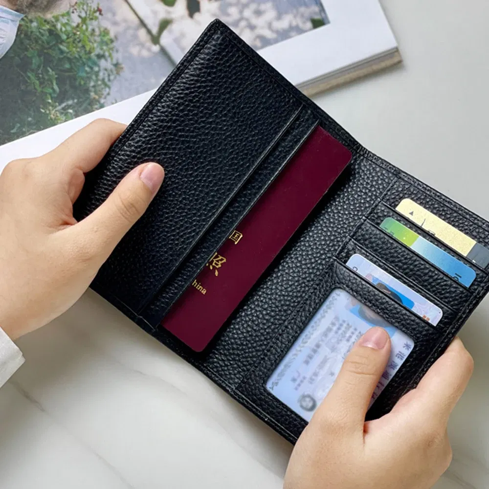Color: MULTI - 100% Cowhide Passport Holder Factory Genuine Leather Engrave Letters Men Women Passport Cover Customized Name Travel Card Wallet