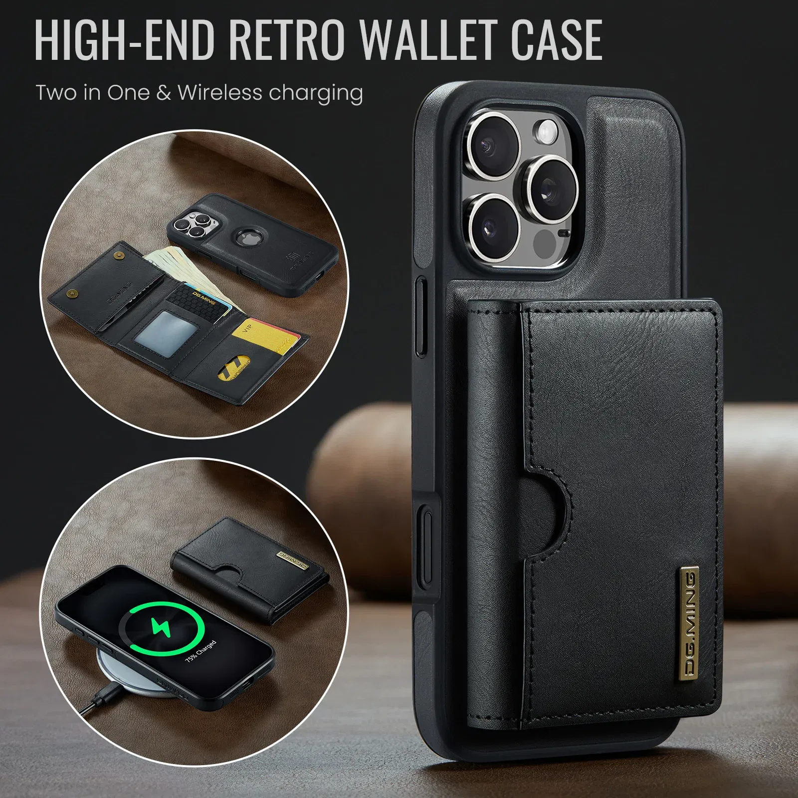 Color: Beige, Material: Carbon Fiber - Detachable 2 IN 1 Magnetic For Magsafe Leather Case For iPhone 16 Pro Max 15 12 13 11 14 Plus 16e Flip Wallet Card Holder Cover