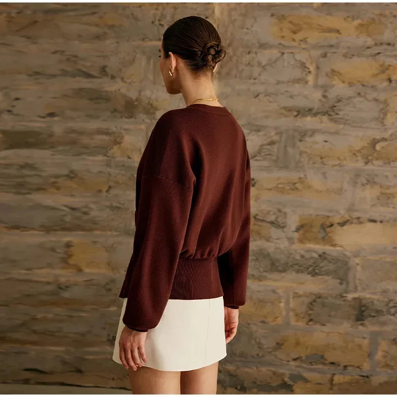 Color: Dark Brown, Size: M - Women's Knitted Sweater with Elegant Temperament, Solid Color, Long Sleeved Buttons, Knitted Open
