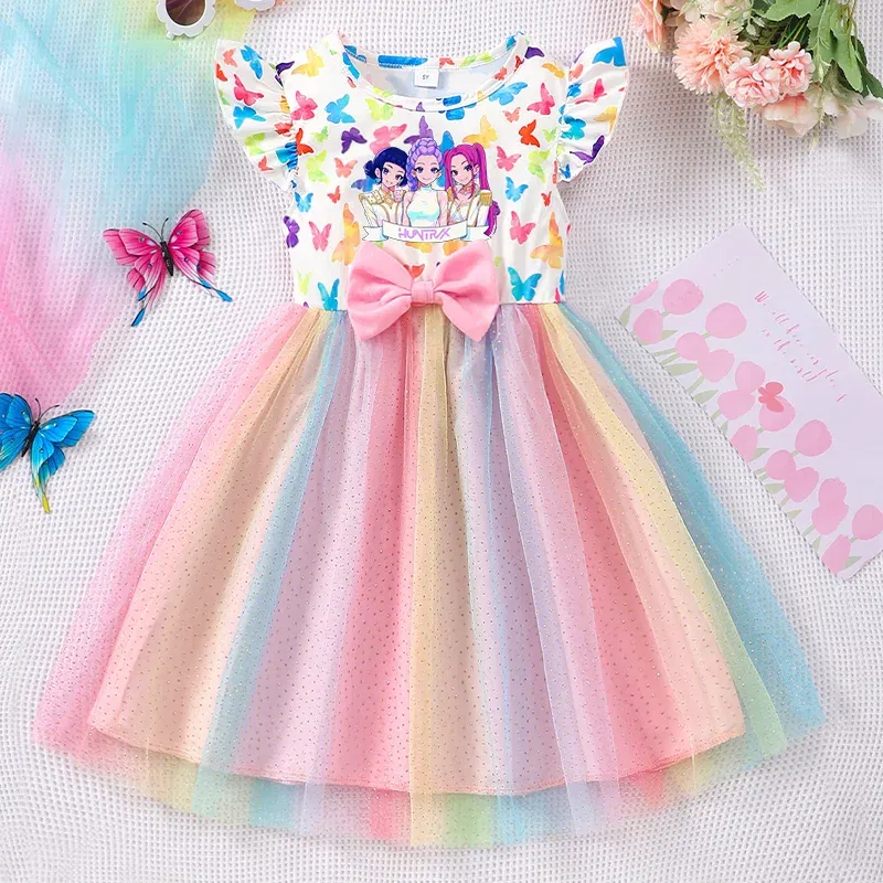 Color: MULTI, Size: One Size, Ships From: CHINA, Height: 176 - KPop Demon Hunter Christmas Princess Dress Girl Fashion Casual Autumn Butterfly Dress Wedding Birthday Party Dress Gift Clothes
