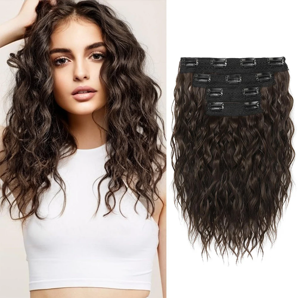 Color: NC/4HL, Stretched Length: 16inches - Clip in Hair Extensions for Women 4PCS 12 Inch Short Curly Wavy Invisible Thick Hairpieces Synthetic Fiber Double Weft Hair