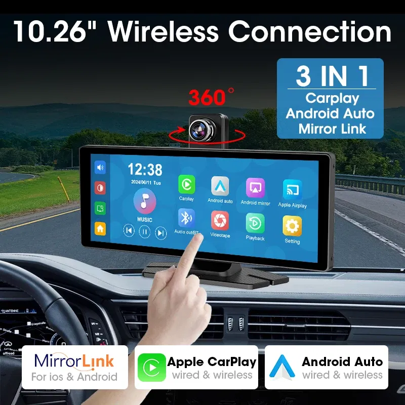 Color: Red, Ships From: CHINA - Universal 10.26" Portable Carplay Car Screen Wireless Carplay Screen Wireless Car Stereo Carplay Android Auto Car Touchscreen