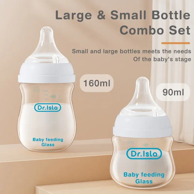 Color: green - Dr.isla Glass Bottles Newborn Feeding Bottles 80ML/160ML Baby Bottle Anti-flatulence Milk Feeding Bottles Infant BPA free
