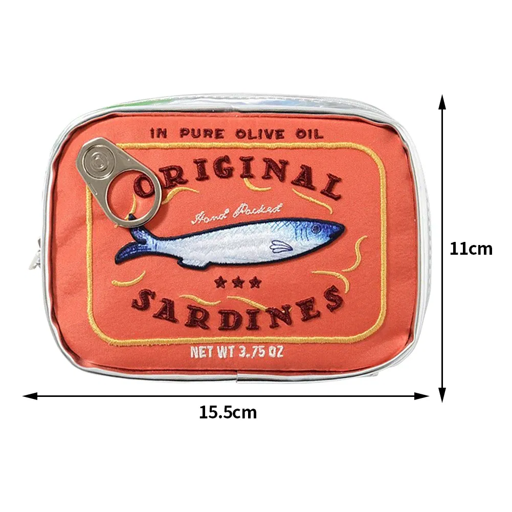 Color: SKY BLUE - Cute Cosmetic Bag Sardines Cans Shape Funny Packages Creative Portable Toiletry Bag Fashion Zipper Small Soft Makeup Bags