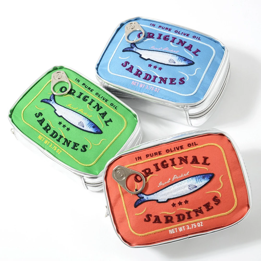 Color: SKY BLUE - Cute Cosmetic Bag Sardines Cans Shape Funny Packages Creative Portable Toiletry Bag Fashion Zipper Small Soft Makeup Bags