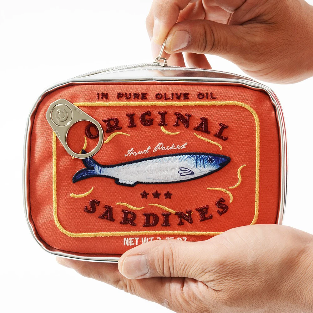 Color: SKY BLUE - Cute Cosmetic Bag Sardines Cans Shape Funny Packages Creative Portable Toiletry Bag Fashion Zipper Small Soft Makeup Bags