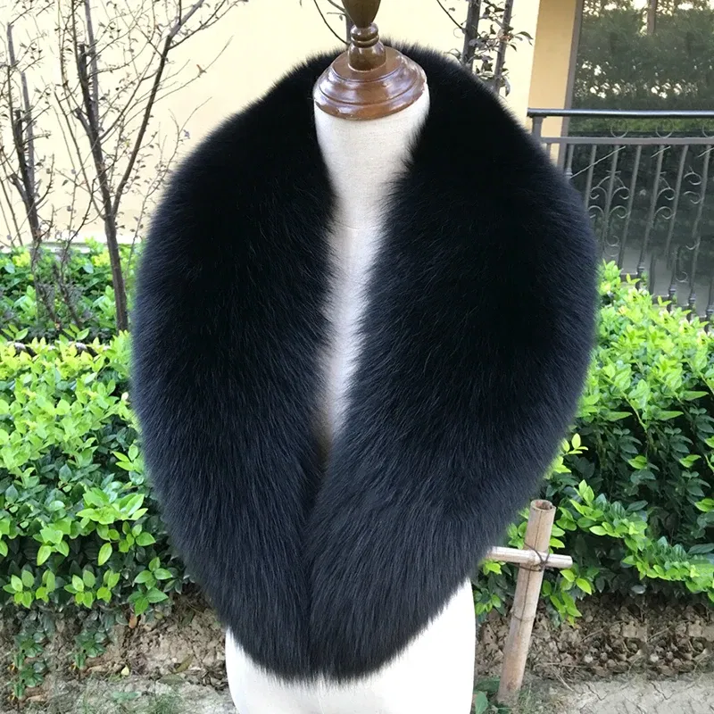 Color: Beige, Size: S - 100% Natural Real Fox Fur Collar For Women Men Coat Jacket Fur Scarf Winter Extra Large Size Neck Warmer Fur Scarf Shawls Wraps