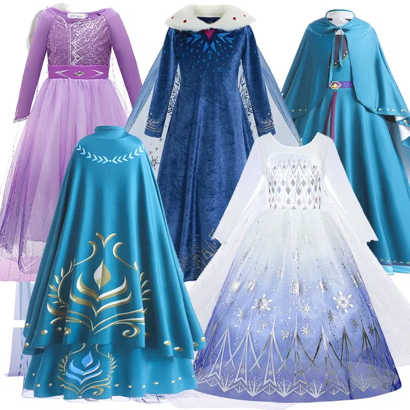 Kid Size: 2T, Color: SKY BLUE - Disney Frozen Anna Elsa Girls Princess Dresses Mesh Sequin Dress Kids Cosplay Snow Queen Costumes Carnival Birthday Party Gowns