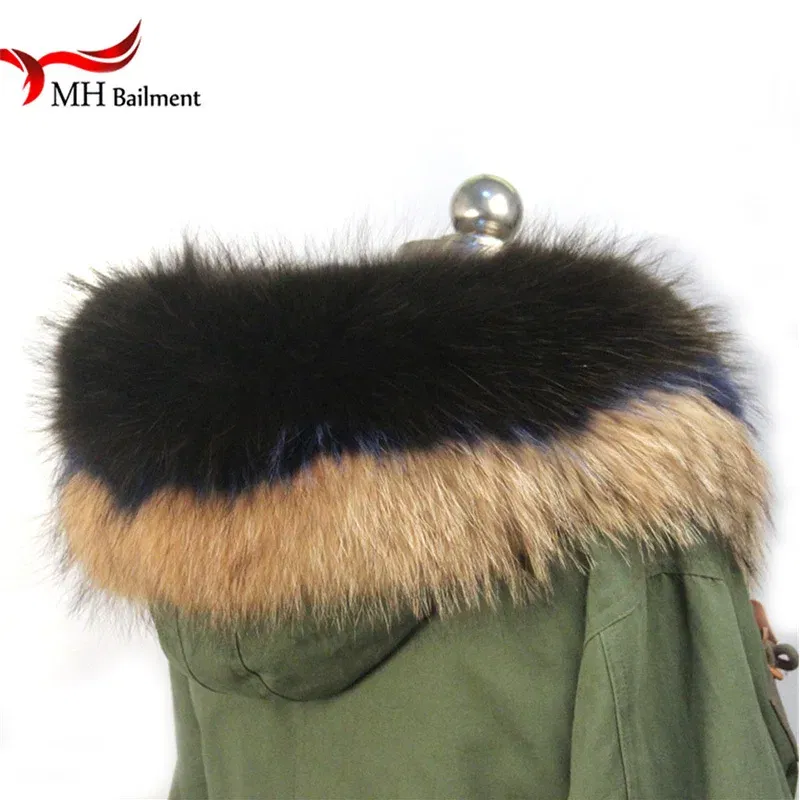 Color: Yellow, Size: M - 100% Real Raccoon Fur Scarf Coat Collar Ladies Winter Luxury Authentic Raccoon Warm Neck Shawl Coat Collar Furry Shawl Women