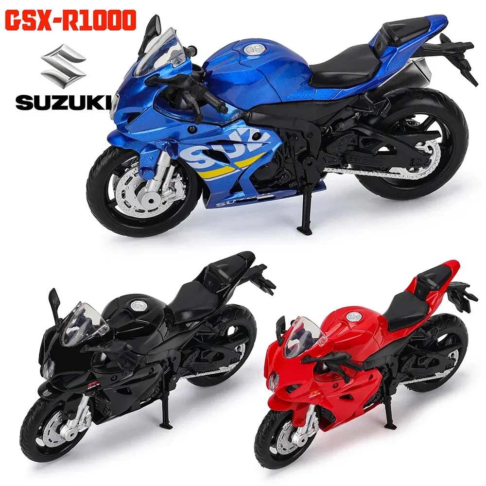 Color: Red - MSZ 1:18 Suzuki GSX-R1000 with base alloy die-cast car motorcycle model, toy gift giving, die-cast static motorcycle model