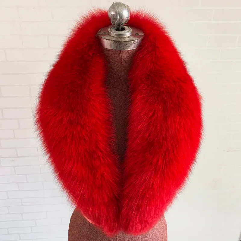Color: army green, Size: S - 100% Natural Real Fox Fur Collar For Women Men Coat Jacket Fur Scarf Winter Extra Large Size Neck Warmer Fur Scarf Shawls Wraps