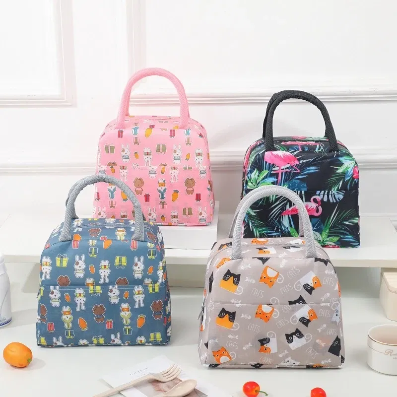 Color: army green - Cartoon Lunch Bag Portable Insulated Thermal Heat Children's Bento Bag Picnic Tote Kid School Lunch Box Bags Cooler Ice Pack New