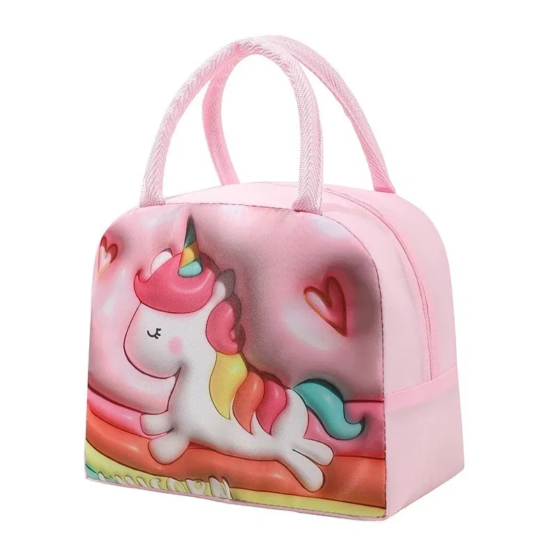 Color: army green - Cartoon Lunch Bag Portable Insulated Thermal Heat Children's Bento Bag Picnic Tote Kid School Lunch Box Bags Cooler Ice Pack New