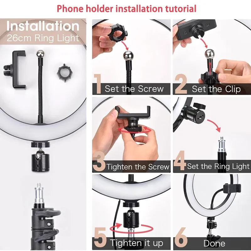Color: Dark Grey - 10 inch LED Selfie Ring Light Dimmable Photography Fill Lamp with Mini tripod for Mobile Phone Live Video Photo Studio Ringlight