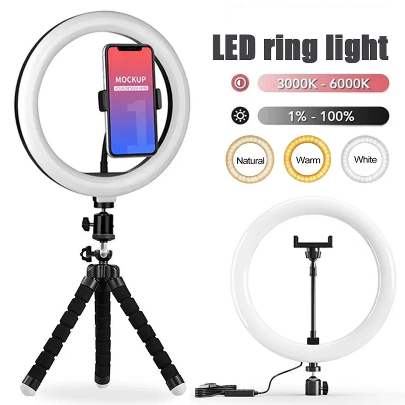 Color: Dark Grey - 10 inch LED Selfie Ring Light Dimmable Photography Fill Lamp with Mini tripod for Mobile Phone Live Video Photo Studio Ringlight