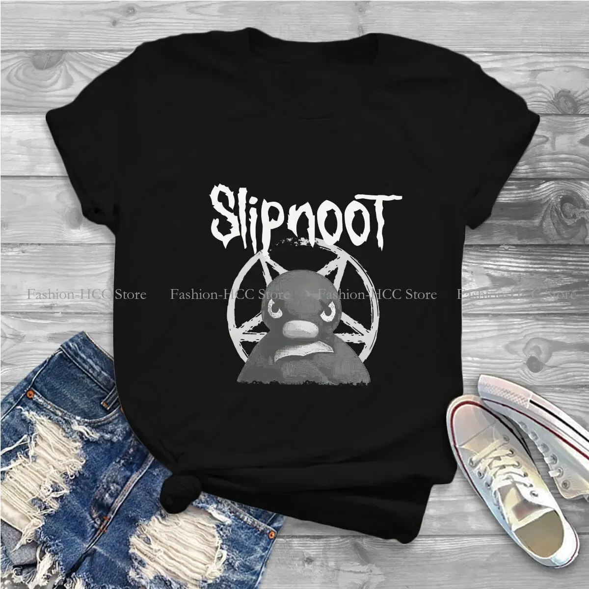 Color: black, Size: XXXL - Slipnoot White Print Style Polyester TShirt Pingu Cartoon Comfortable Hip Hop Gift Clothes  T Shirt Stuff