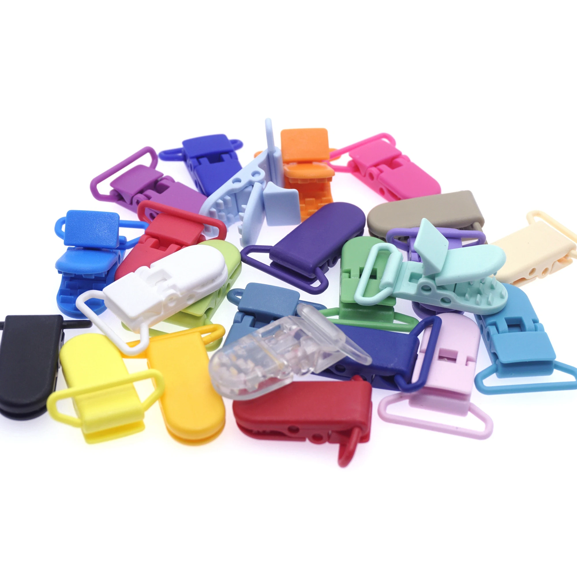 Color: Brown - 48Pcs Eco-friendly Plastic Baby Pacifier Clips Holder Mix Colors Dummy Soother Bib Suspender Clip Transparent 25MM Free Shipping