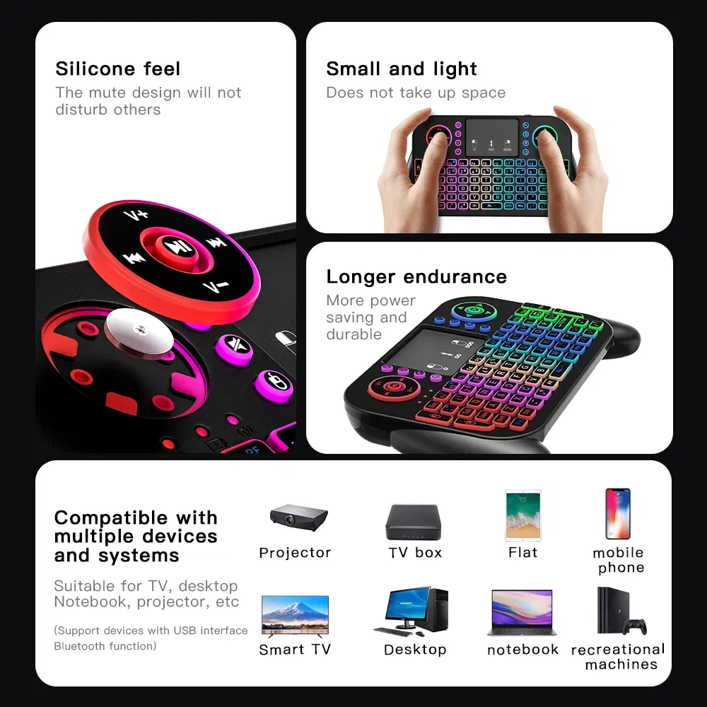 Axis Body: BLACK SWITCH, Color: grey - Mini Wireless Keyboard V8 7 Backlit 2.4G Bluetooth Air Mouse Remote Control Touchpad for Android TV Box