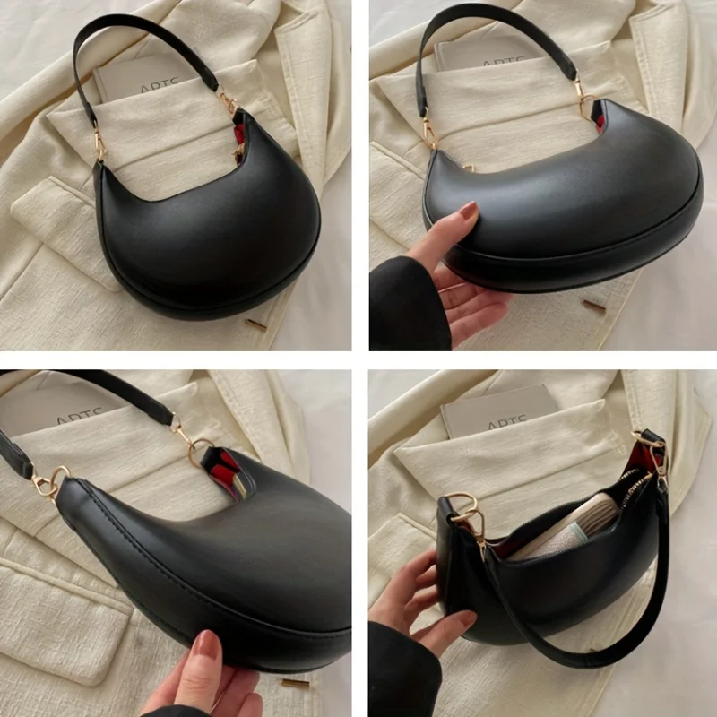 Color: black - New Fashionable High-end Moon-shaped Baseball Bag, Showing Luxury, Women's Single Shoulder Bag