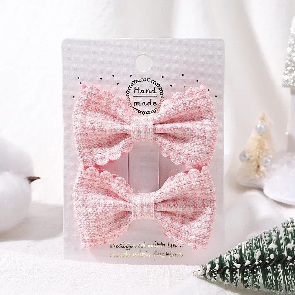 Color: Burgundy - 2Pcs/Set Solid Color Kids Bows Hair Clips for Baby Girls Handmade Plaid Bowknot Hairpin Barrettes Photograph Hair Accessories
