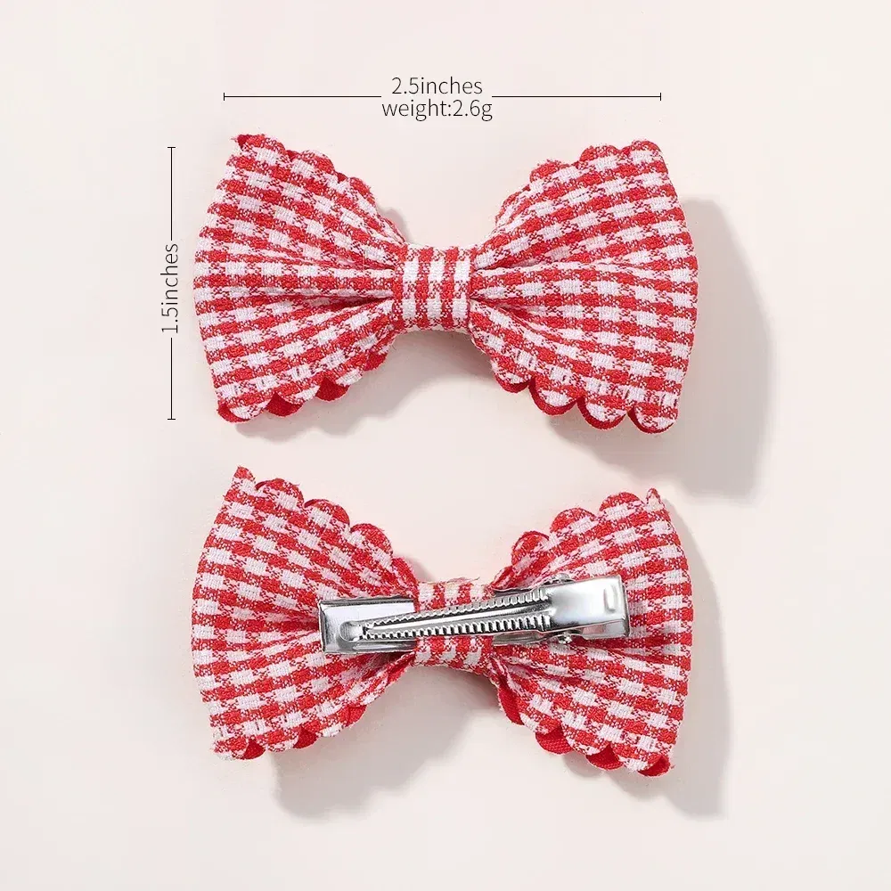 Color: Burgundy - 2Pcs/Set Solid Color Kids Bows Hair Clips for Baby Girls Handmade Plaid Bowknot Hairpin Barrettes Photograph Hair Accessories