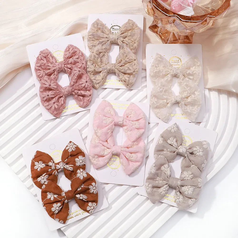 Color: Burgundy - 2Pcs/Set Solid Color Kids Bows Hair Clips for Baby Girls Handmade Plaid Bowknot Hairpin Barrettes Photograph Hair Accessories