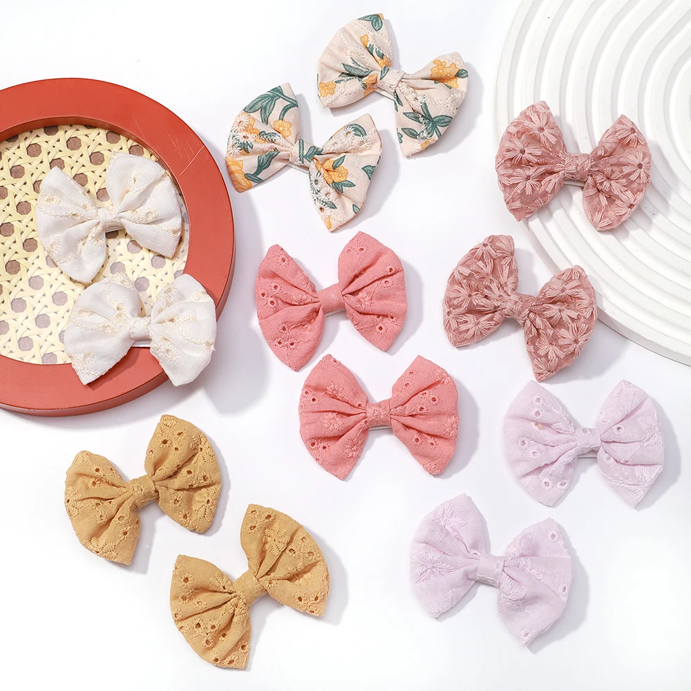 Color: Burgundy - 2Pcs/Set Solid Color Kids Bows Hair Clips for Baby Girls Handmade Plaid Bowknot Hairpin Barrettes Photograph Hair Accessories