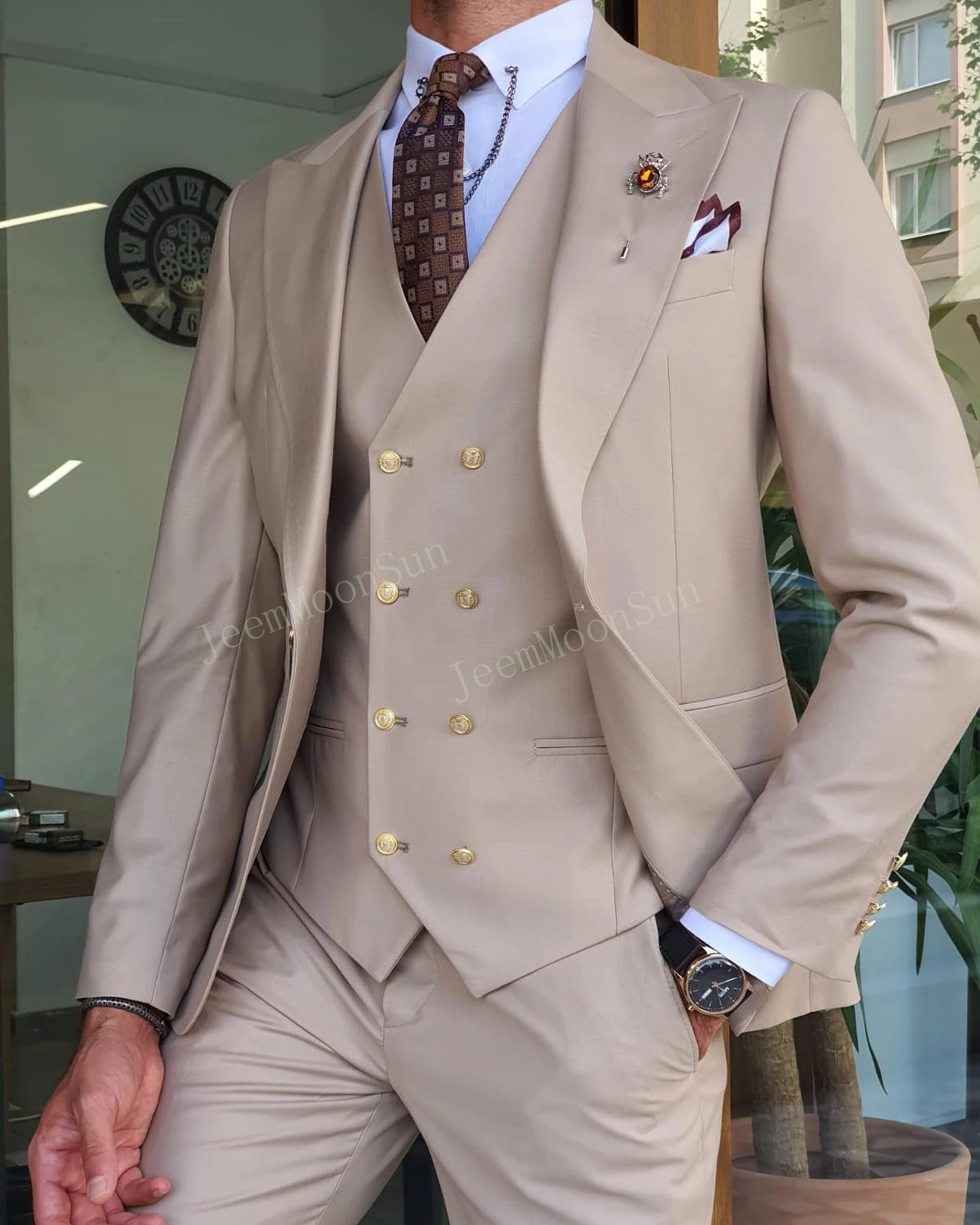 Color: Silver, Size: XL, Ships From: CHINA - 3 Pieces New White Men's Suit 2022  Peak Lapel Slim Fit Casual Tuxedos Groom Tailor Made Terno Masculino (Blazer+Pants+Vest)