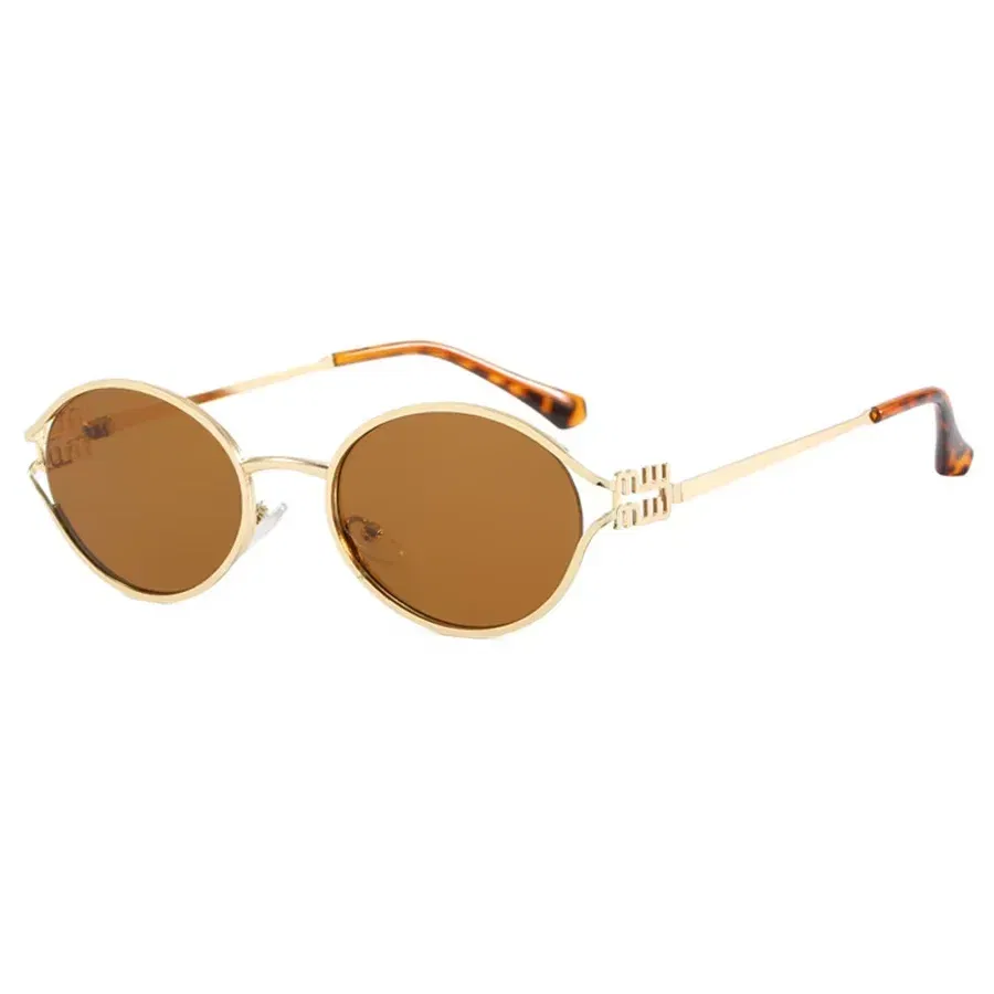 Lenses Color: Red - Luxury Brand Designer Oval Sunglasses For Women Sexy Metal Frame Small Round Sun Glasses Ladies Stylish Eyewear Shades UV400
