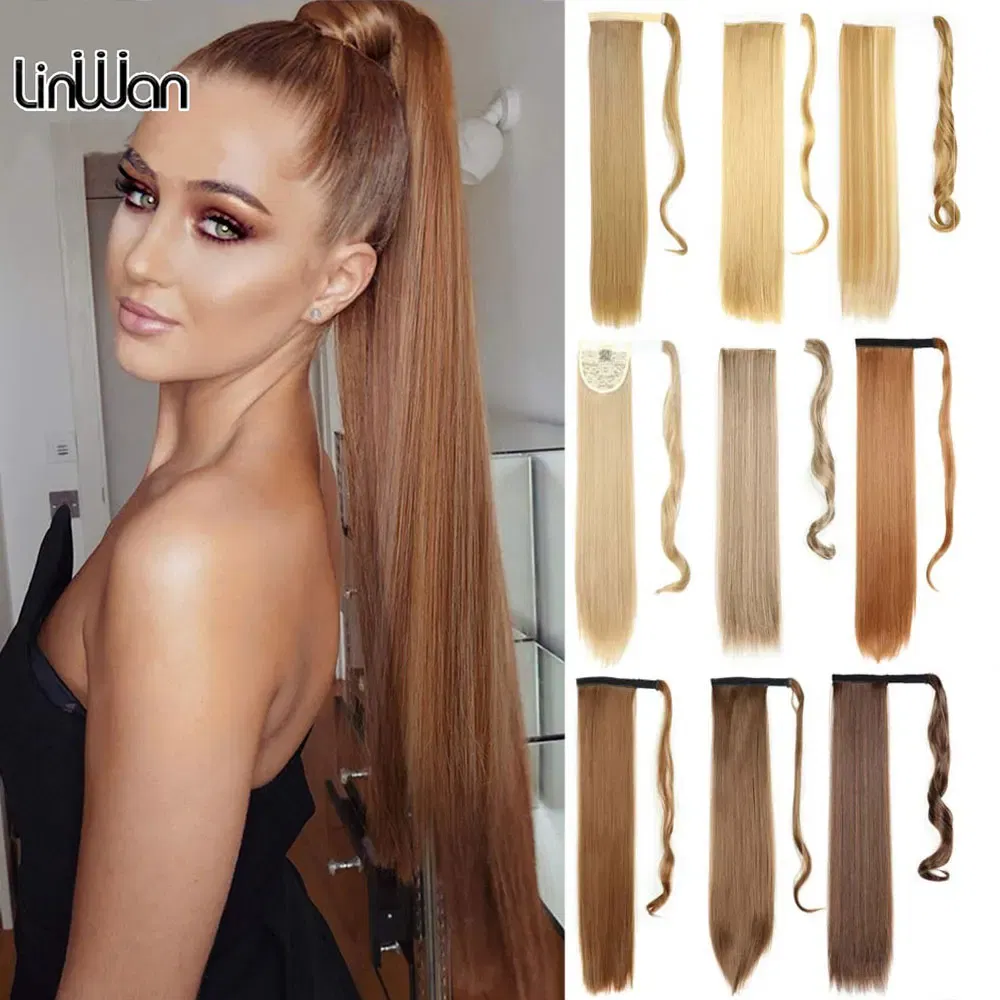 Color: #27 - LINWAN Synthetic Long Straight Wrap Around Clip In Ponytail Hair Extension Heat Reistan Pony Tail Fake Hair