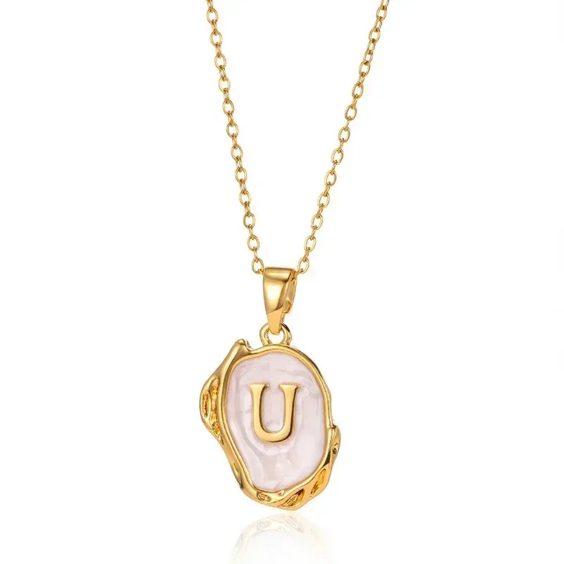 Metal Color: Blue Zinc Plated, Length: 40cm - Y2K Stainless Steels Drip Oil 26 Letter Necklaces for Women Men Alphabet A-Z Initials Pendant Necklace Aesthetic Jewelry Gift